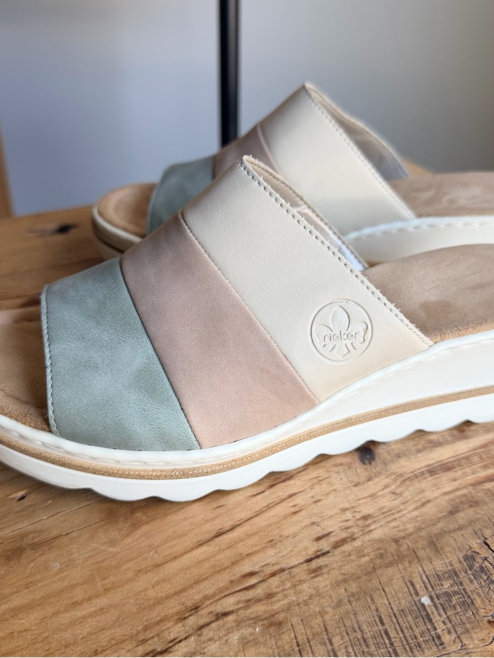 Rieker Tri-Panel Pastel Slide Wedge in Cream, Mint & Blush - Picture 6 of 7